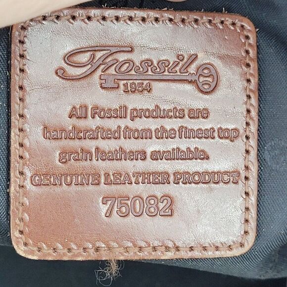 Fossil Black Genuine Leather Tote Bag Pebble Brown Embroidery Western City Med - Picture 3 of 12